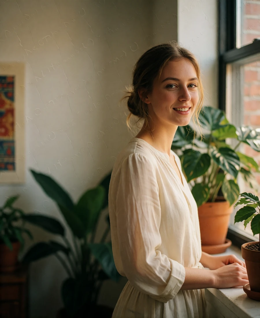 Verified member from Sofia beside plants at a sunlit window